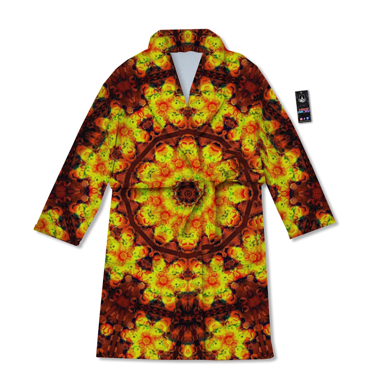 Kaleidoscope Sun Fire Print Bathrobe-grizzshop