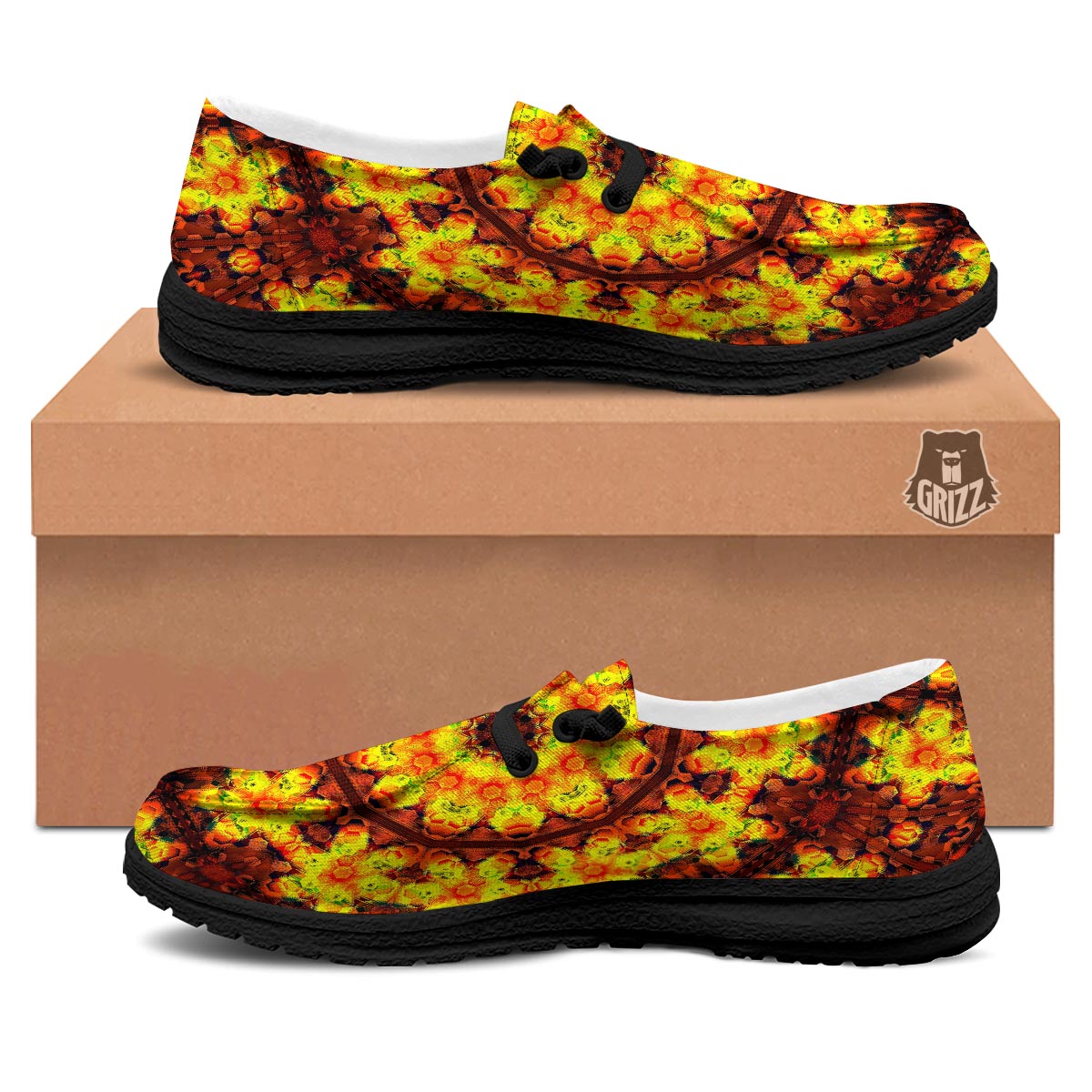 Kaleidoscope Sun Fire Print Black Loafers-grizzshop