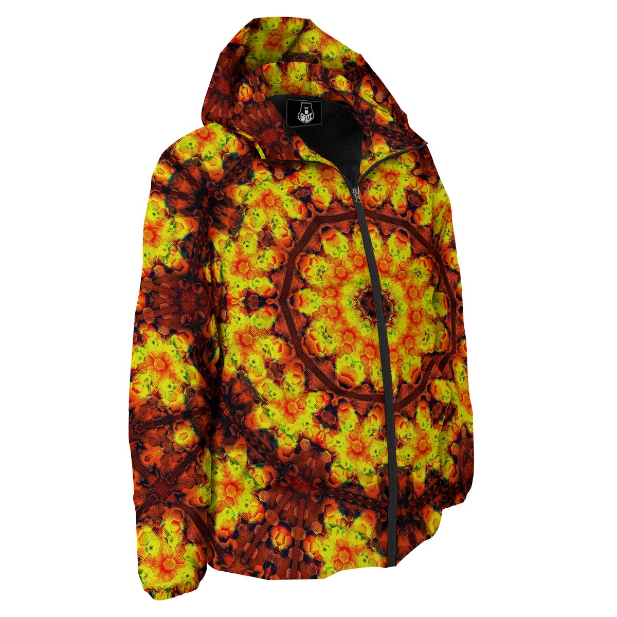 Kaleidoscope Sun Fire Print Down Jacket-grizzshop