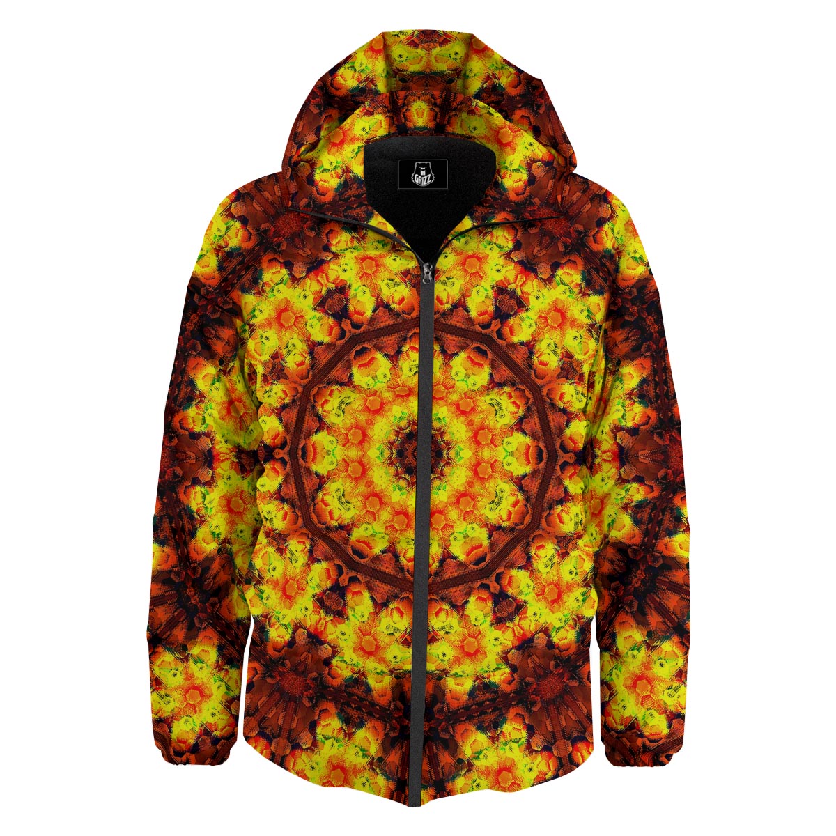 Kaleidoscope Sun Fire Print Down Jacket-grizzshop