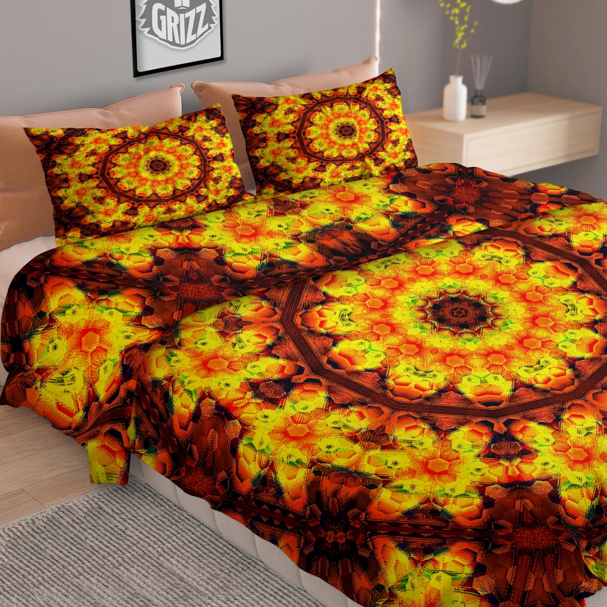 Kaleidoscope Sun Fire Print Duvet Cover Bedding Set