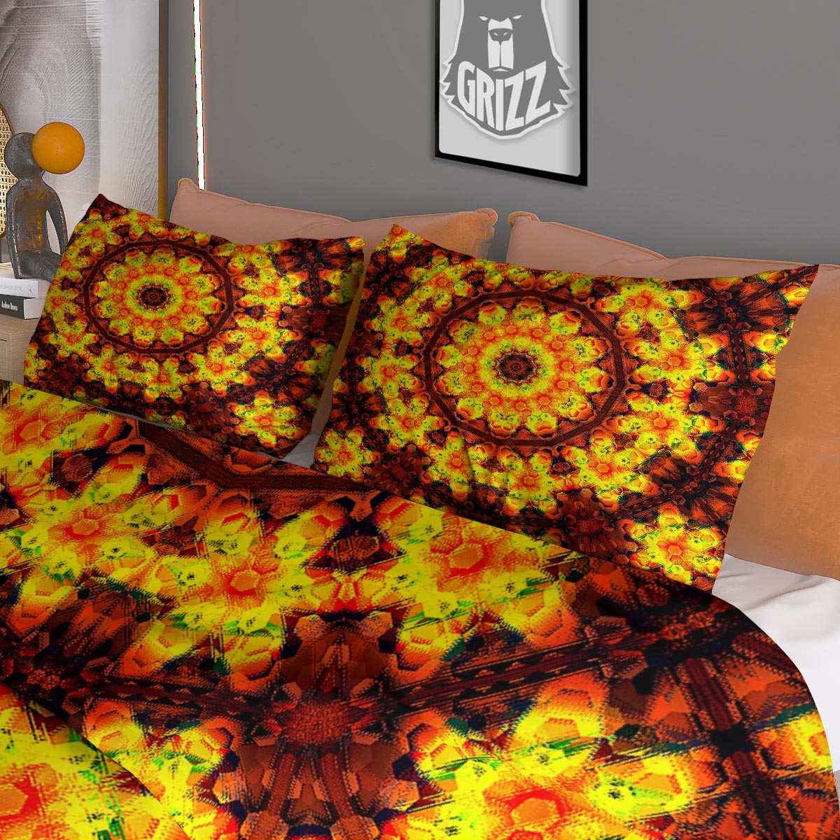 Kaleidoscope Sun Fire Print Duvet Cover Bedding Set