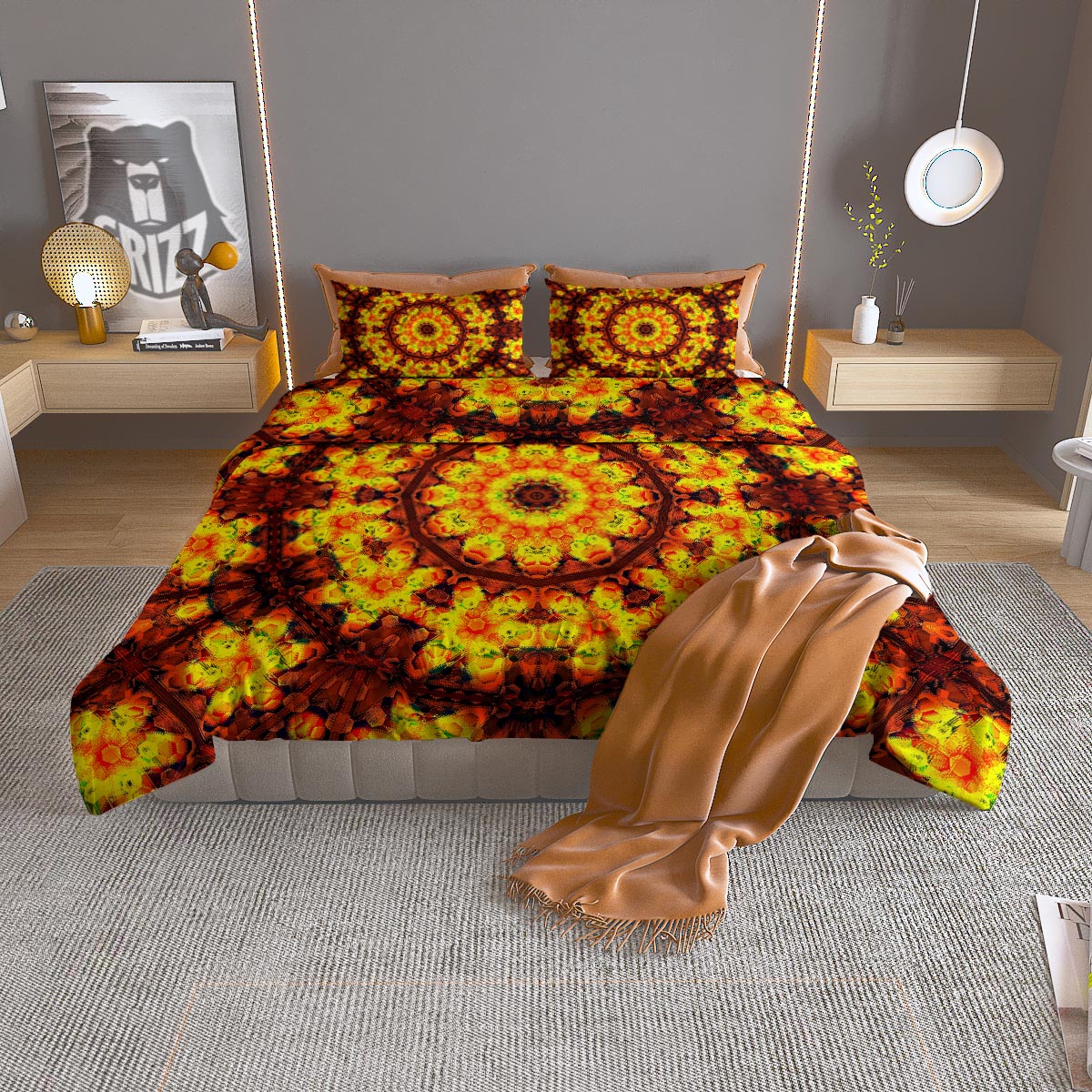 Kaleidoscope Sun Fire Print Duvet Cover Bedding Set