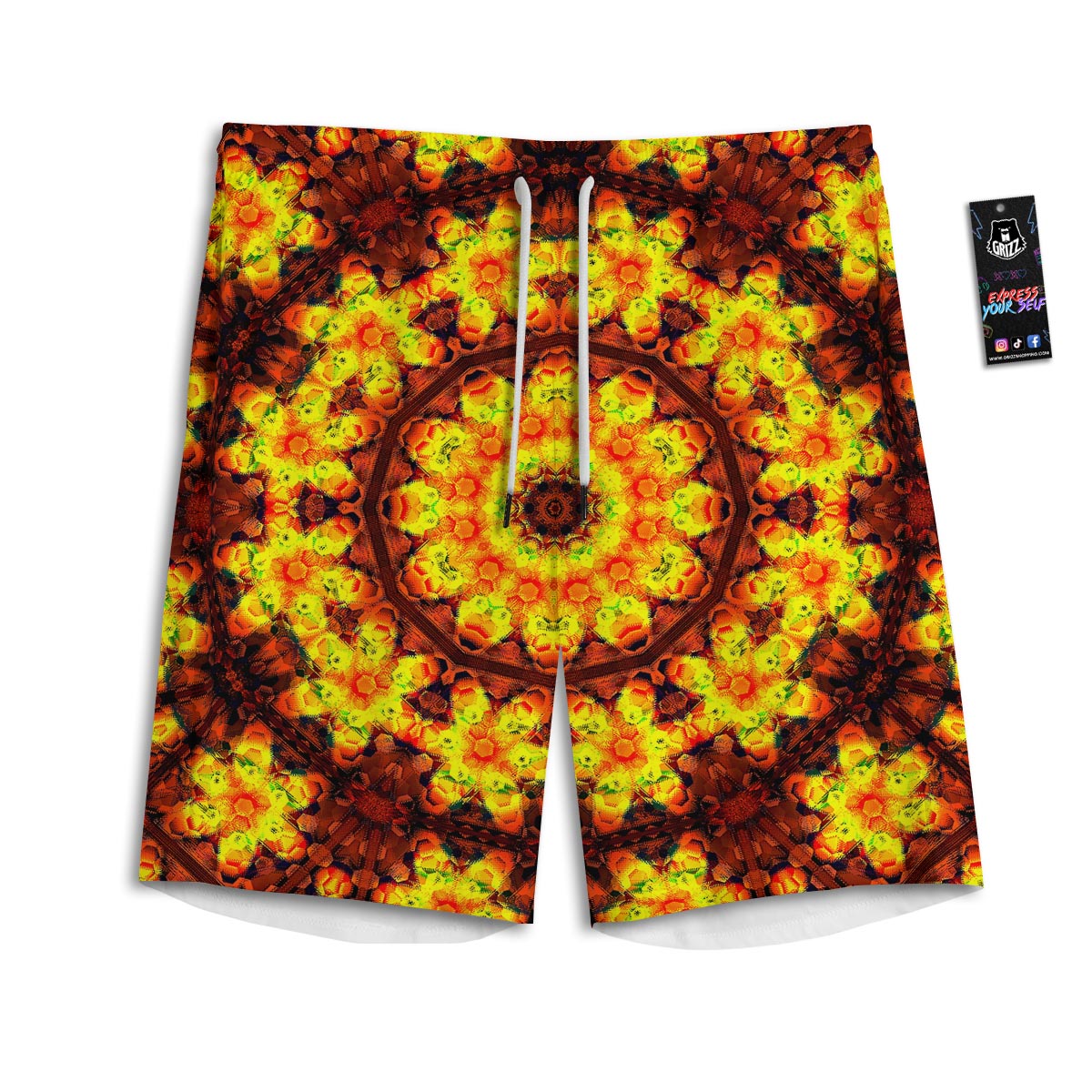 Kaleidoscope Sun Fire Print Men's Athletic Shorts