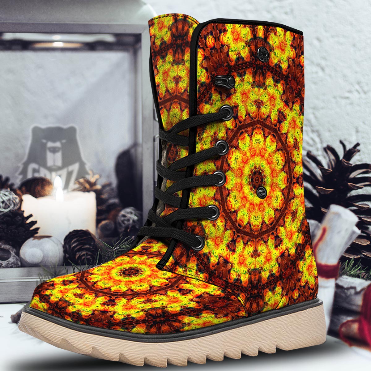Kaleidoscope Sun Fire Print Snow Boots-grizzshop