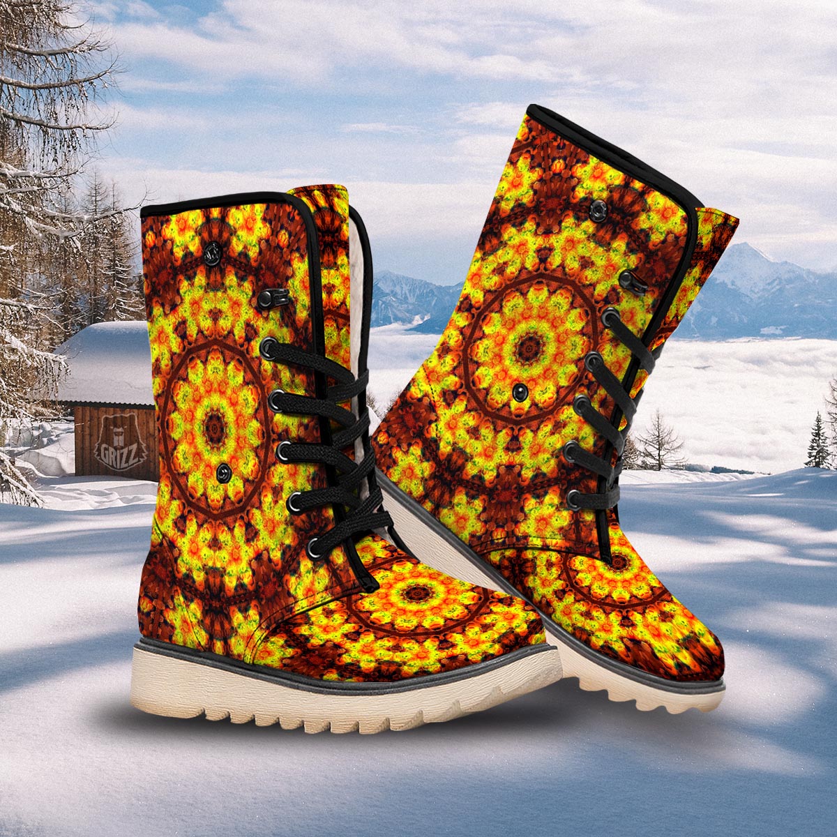 Kaleidoscope Sun Fire Print Snow Boots-grizzshop
