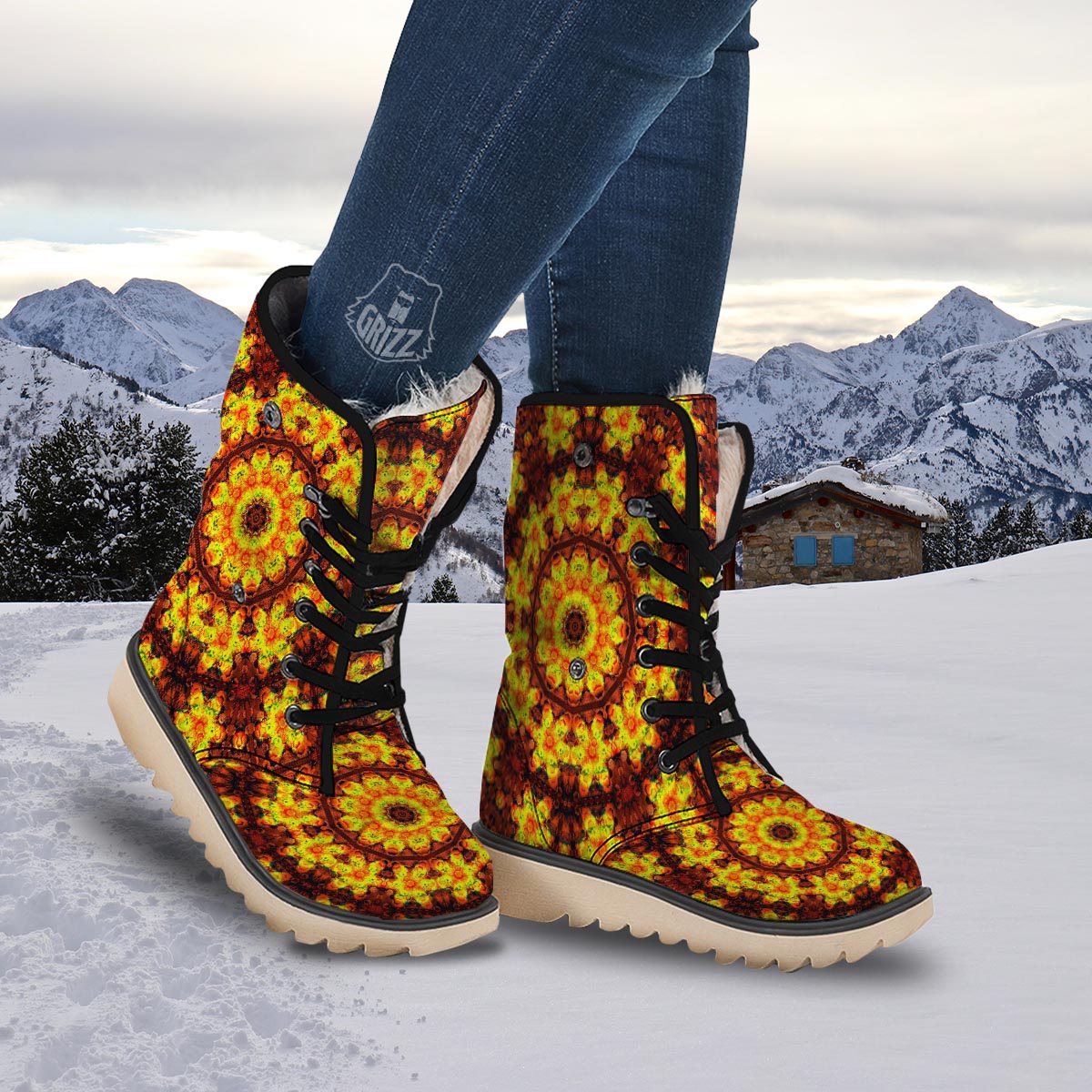 Kaleidoscope Sun Fire Print Snow Boots-grizzshop