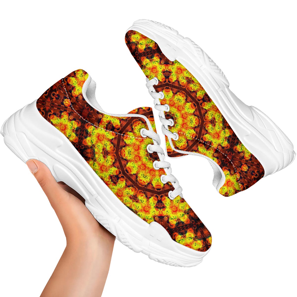 Kaleidoscope Sun Fire Print White Chunky Shoes-grizzshop