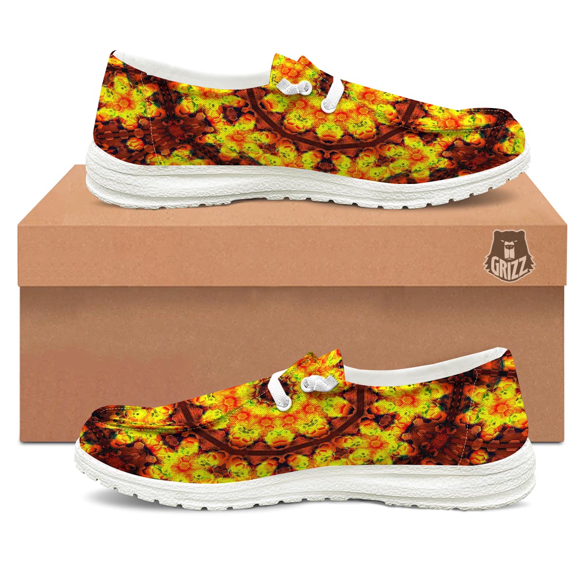 Kaleidoscope Sun Fire Print White Loafers-grizzshop
