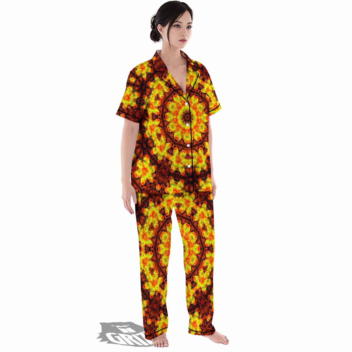 Kaleidoscope Sun Fire Print Women's Pajamas Set-grizzshop