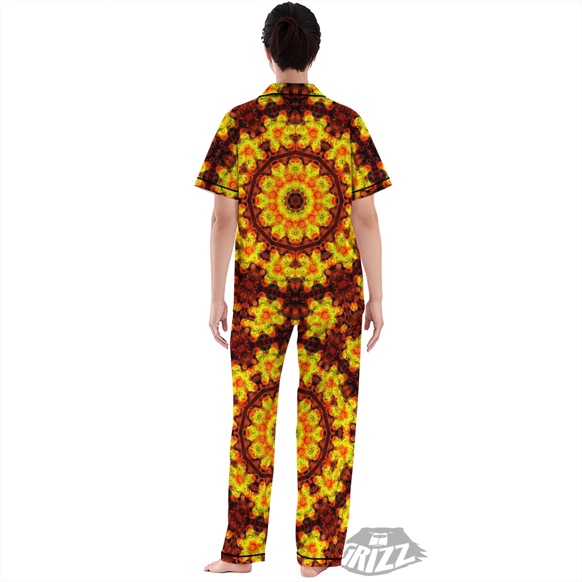 Kaleidoscope Sun Fire Print Women's Pajamas Set-grizzshop