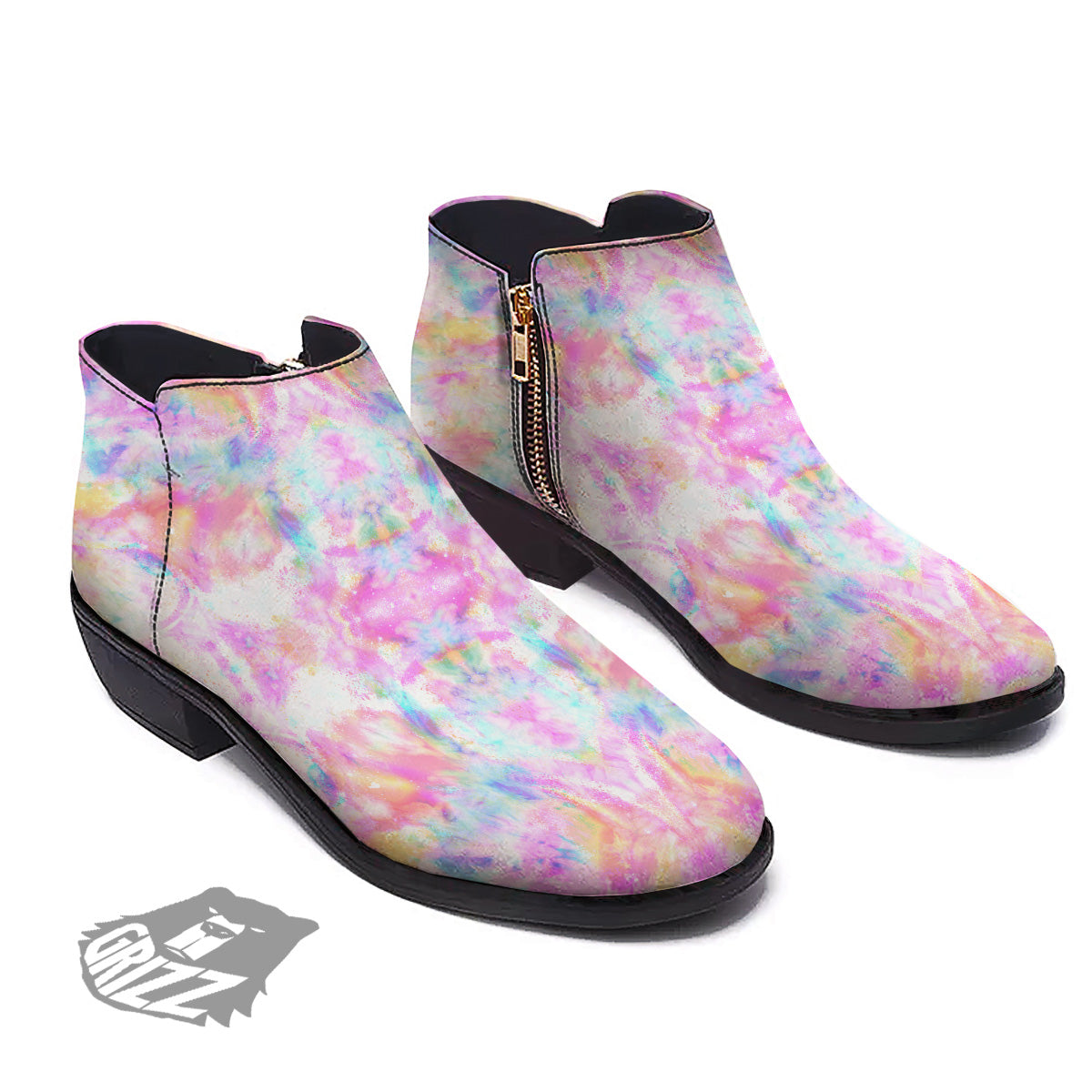 Kaleidoscope Tie Dye Pastel Print Pattern Ankle Boots-grizzshop