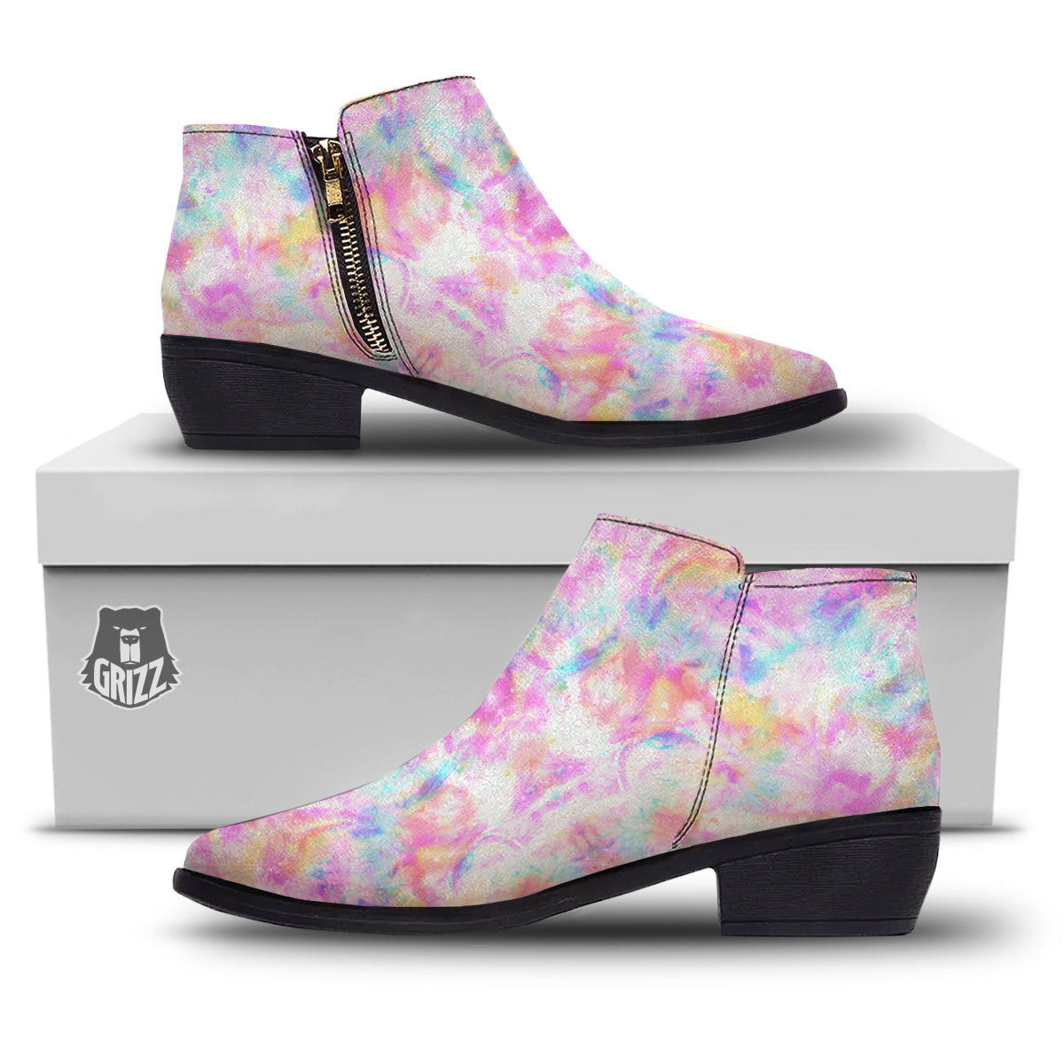 Kaleidoscope Tie Dye Pastel Print Pattern Ankle Boots-grizzshop
