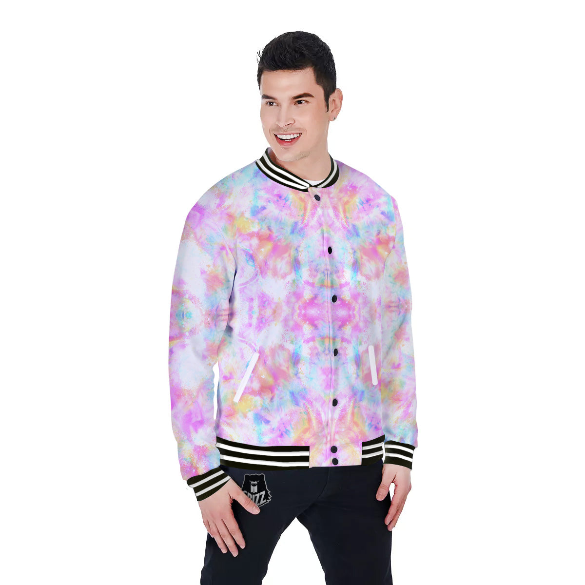 Kaleidoscope Tie Dye Pastel Print Pattern Baseball Jacket-grizzshop