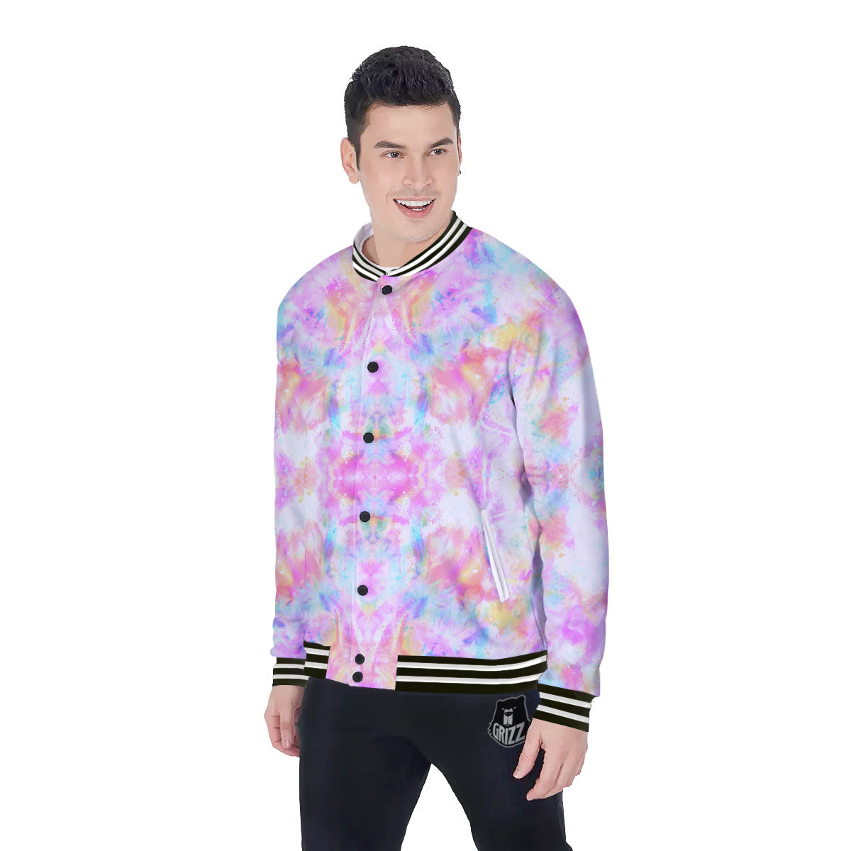 Kaleidoscope Tie Dye Pastel Print Pattern Baseball Jacket-grizzshop