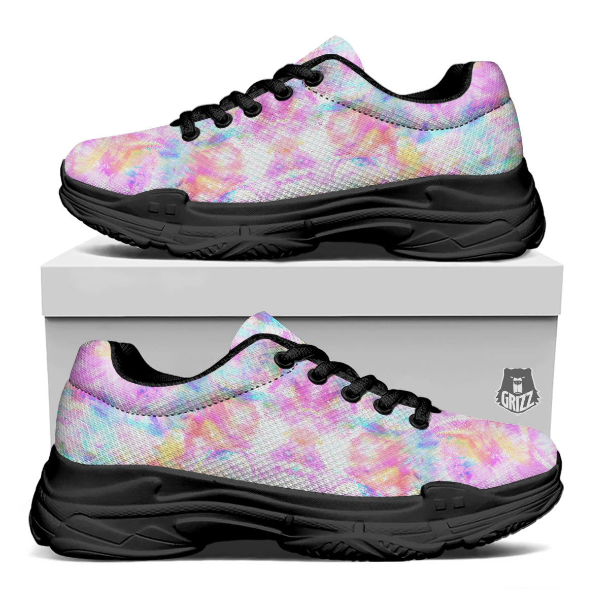 Kaleidoscope Tie Dye Pastel Print Pattern Black Chunky Shoes-grizzshop