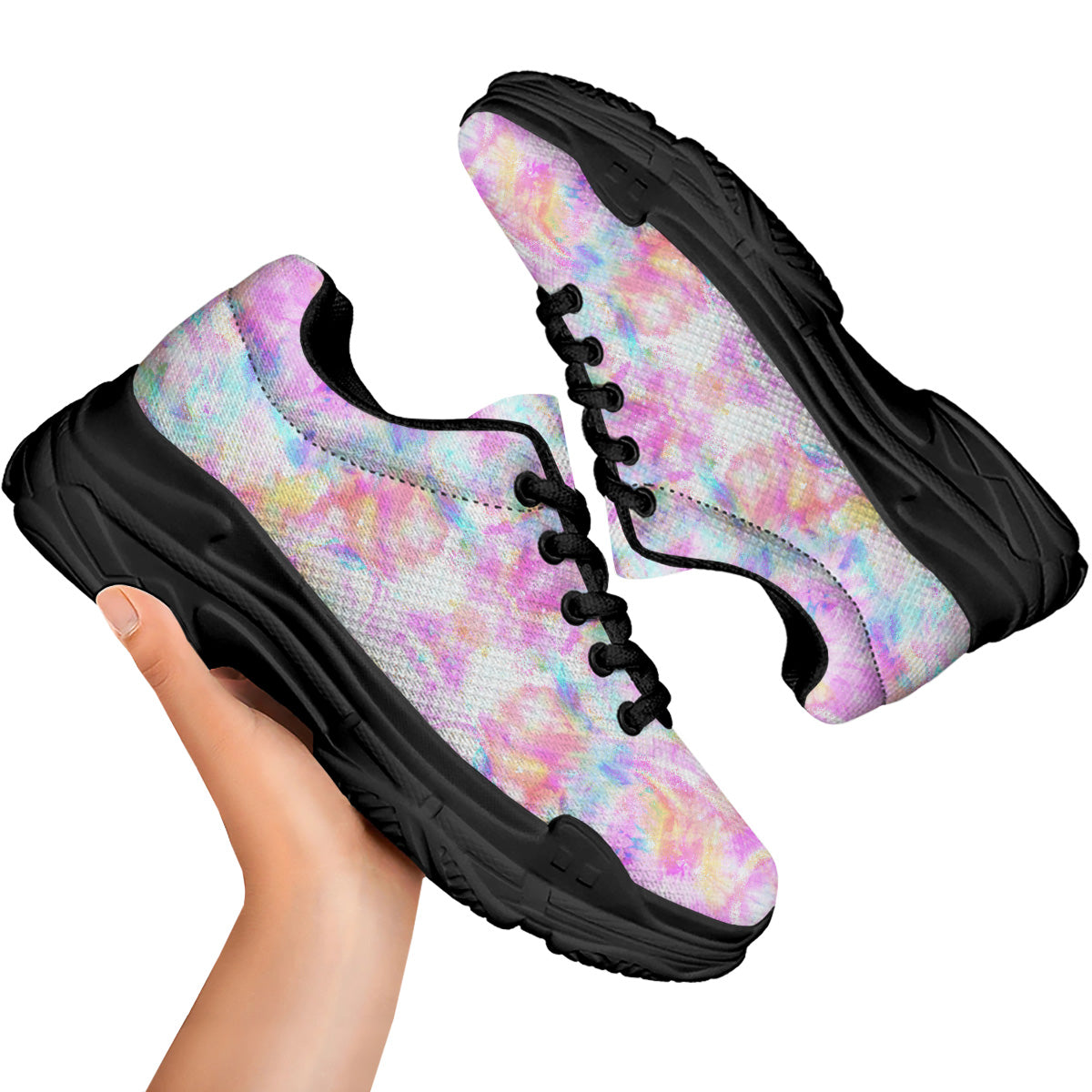 Kaleidoscope Tie Dye Pastel Print Pattern Black Chunky Shoes-grizzshop