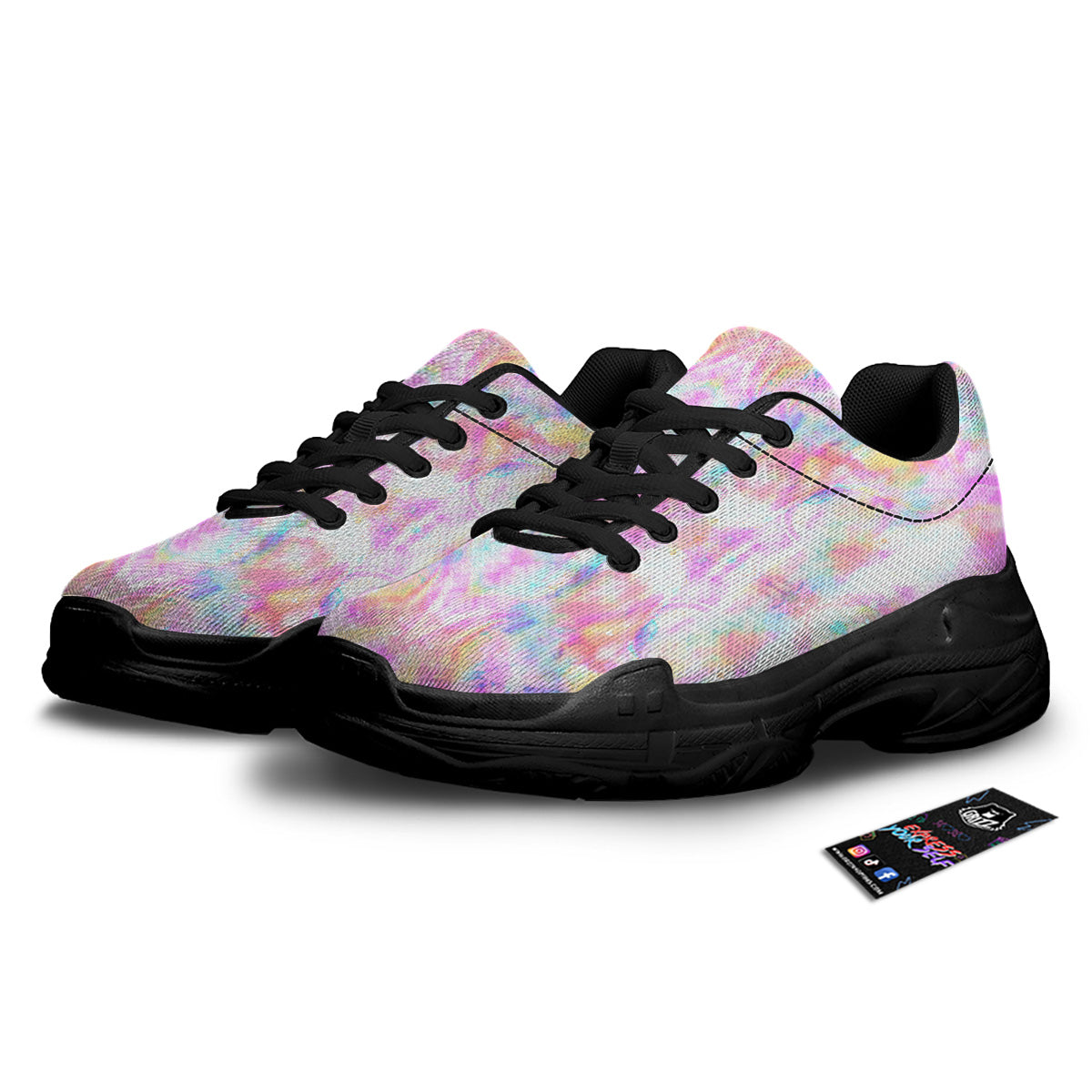 Kaleidoscope Tie Dye Pastel Print Pattern Black Chunky Shoes-grizzshop