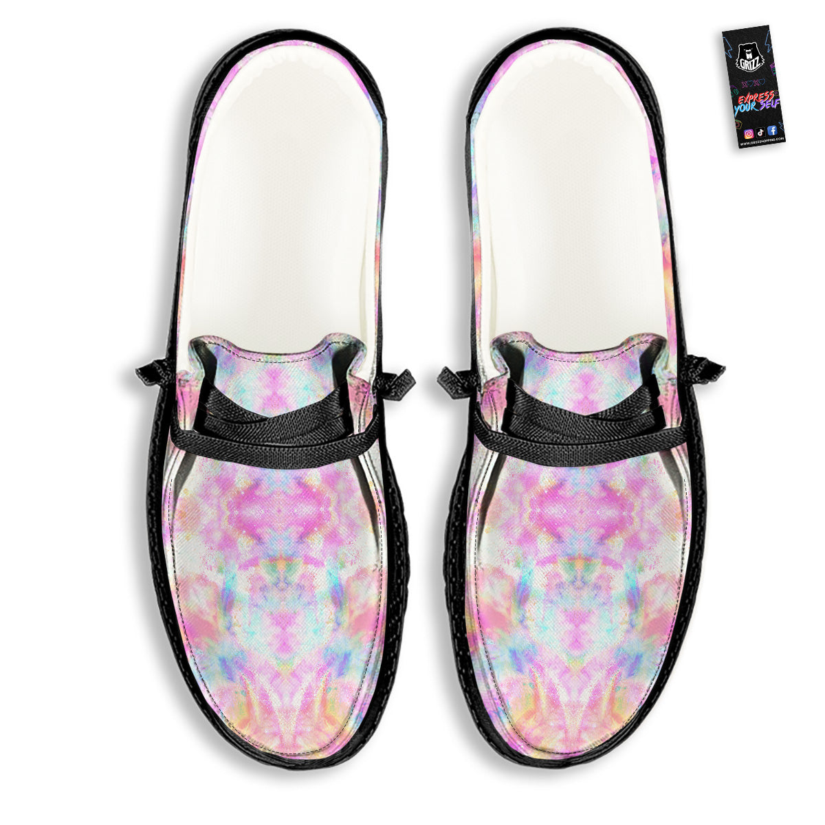 Kaleidoscope Tie Dye Pastel Print Pattern Black Loafers-grizzshop