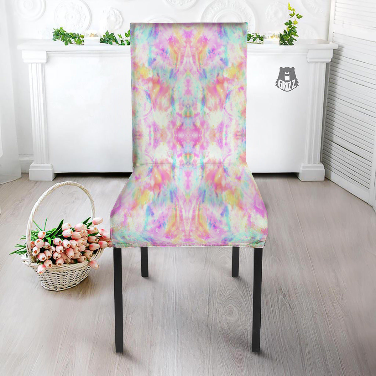 Kaleidoscope Tie Dye Pastel Print Pattern Dining Chair Slipcover-grizzshop