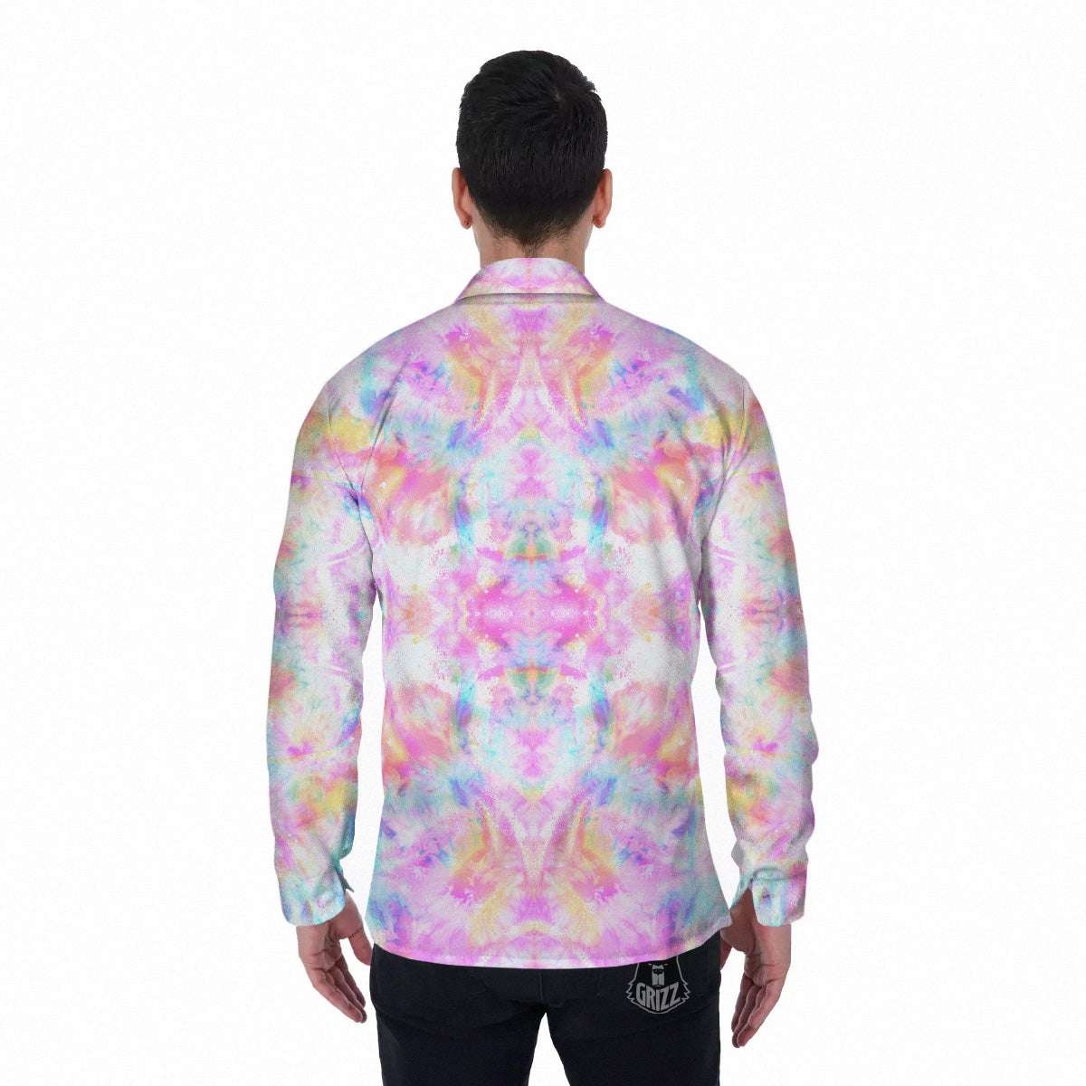 Kaleidoscope Tie Dye Pastel Print Pattern Men's Long Sleeve Shirts-grizzshop
