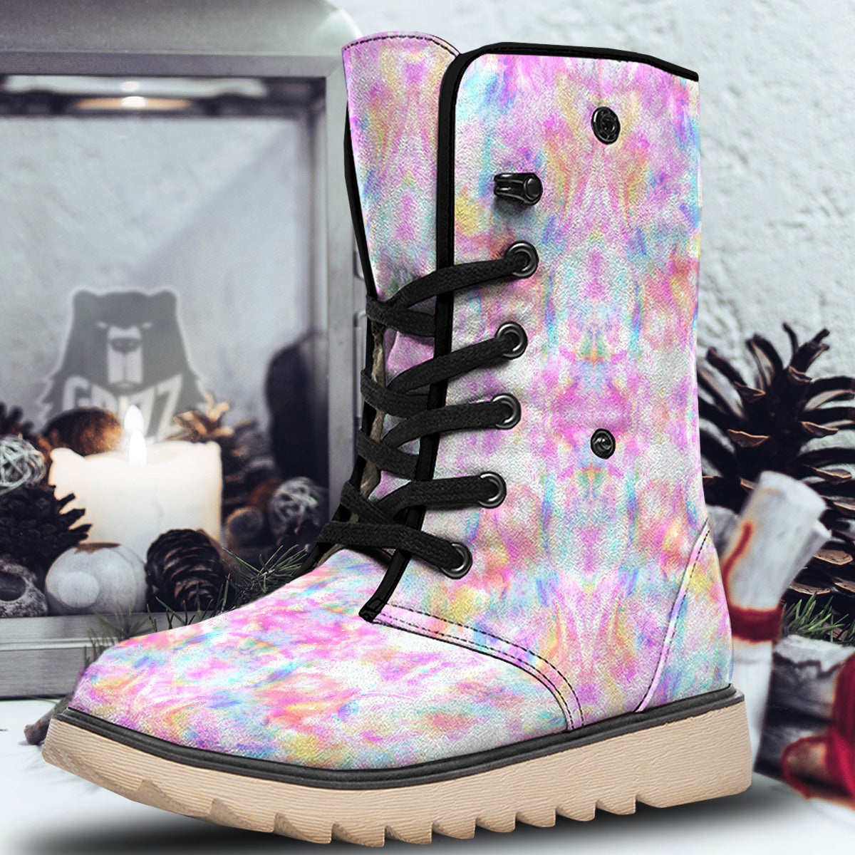 Kaleidoscope Tie Dye Pastel Print Pattern Snow Boots-grizzshop