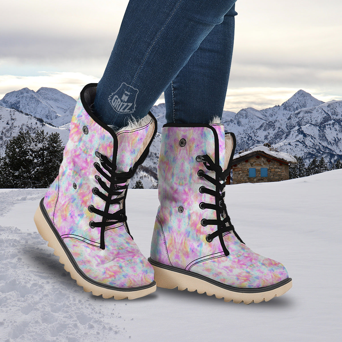 Kaleidoscope Tie Dye Pastel Print Pattern Snow Boots-grizzshop