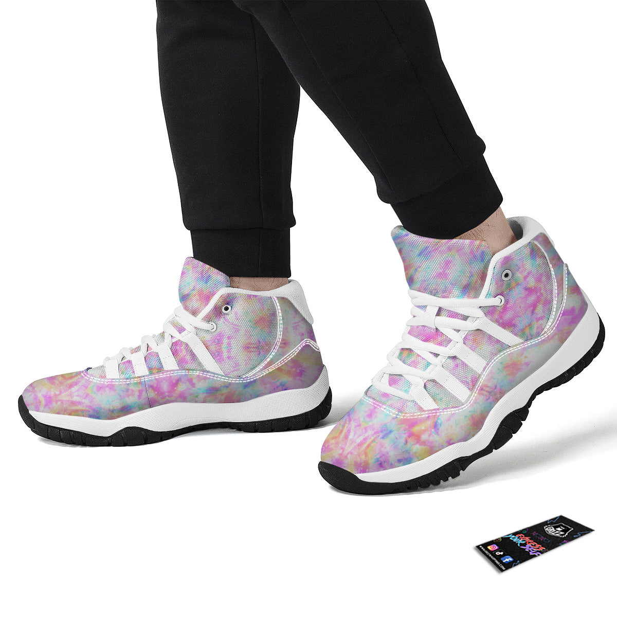 Kaleidoscope Tie Dye Pastel Print Pattern White Bball Shoes-grizzshop