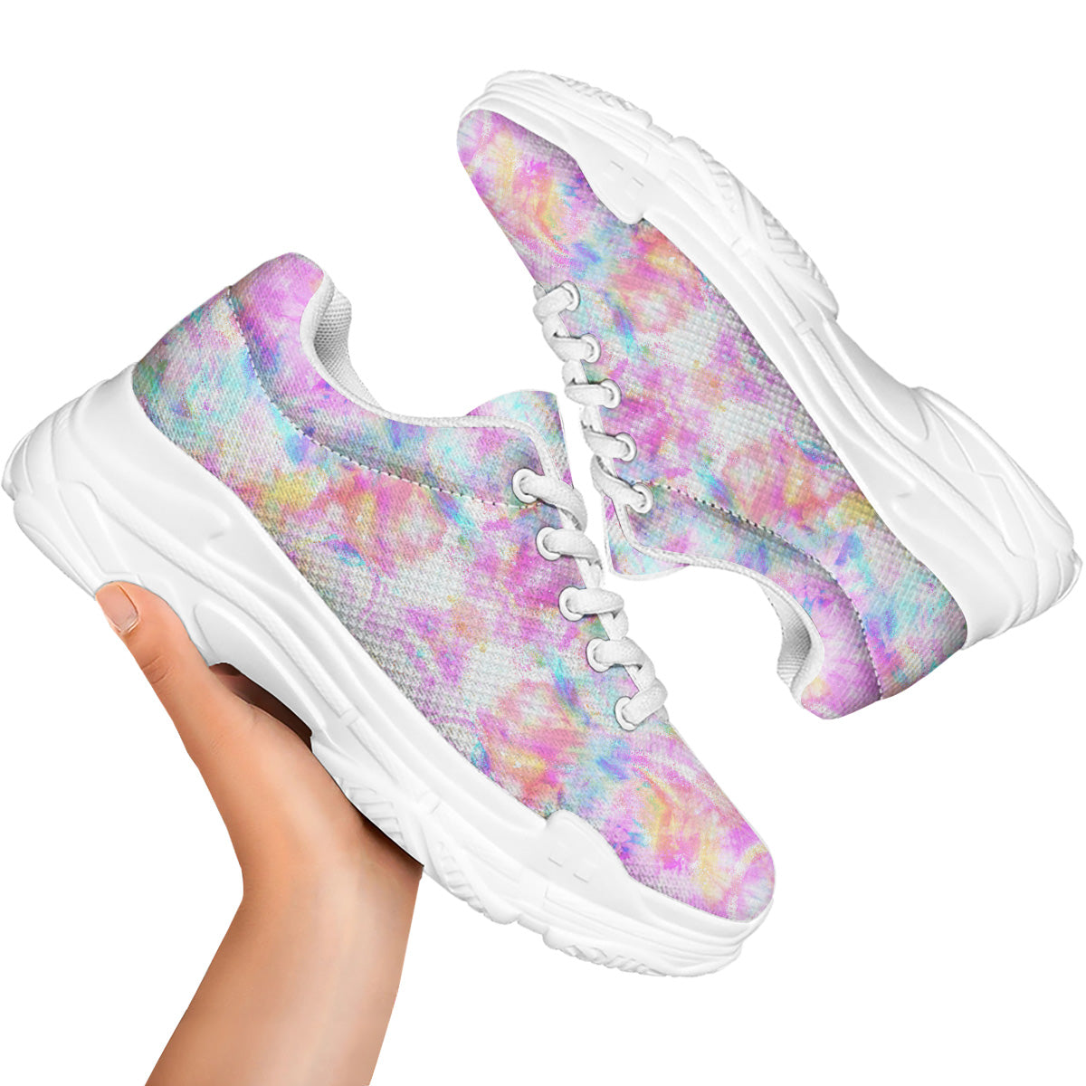 Kaleidoscope Tie Dye Pastel Print Pattern White Chunky Shoes-grizzshop
