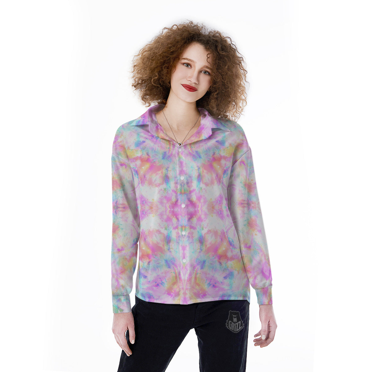 Kaleidoscope Tie Dye Pastel Print Pattern Women's Long Sleeve Shirts-grizzshop