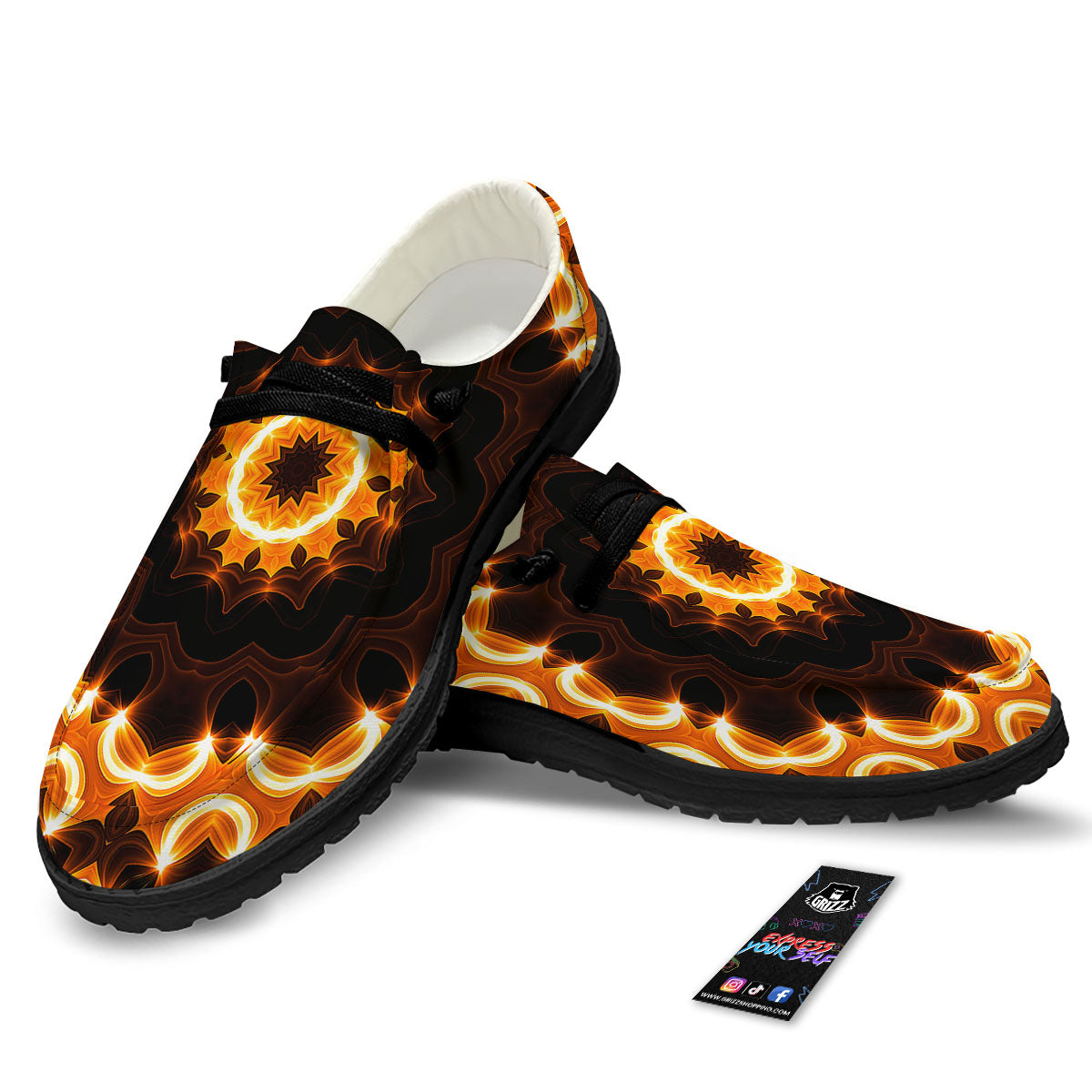 Kaleidoscope Vintage Print Black Loafers-grizzshop