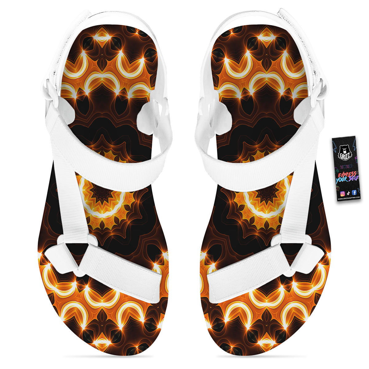 Kaleidoscope Vintage Print White Open Toe Sandals-grizzshop