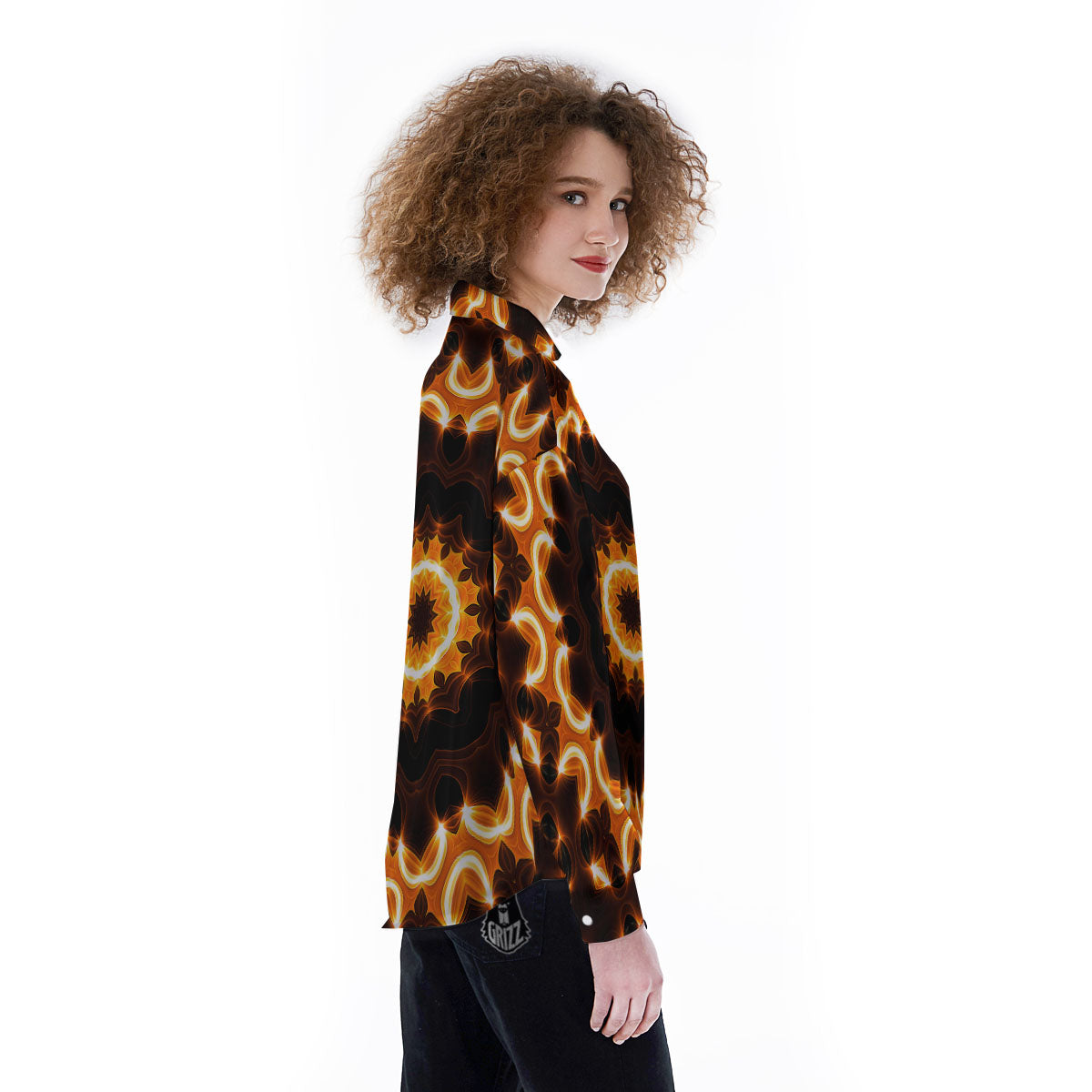 Kaleidoscope Vintage Print Women's Long Sleeve Shirts-grizzshop