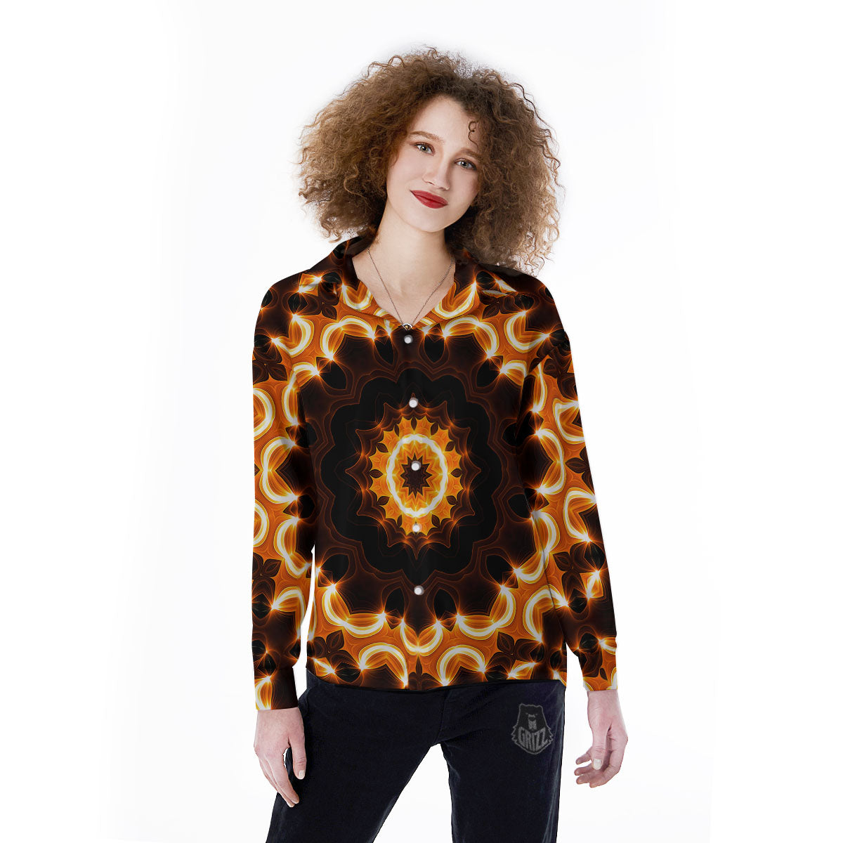 Kaleidoscope Vintage Print Women's Long Sleeve Shirts-grizzshop