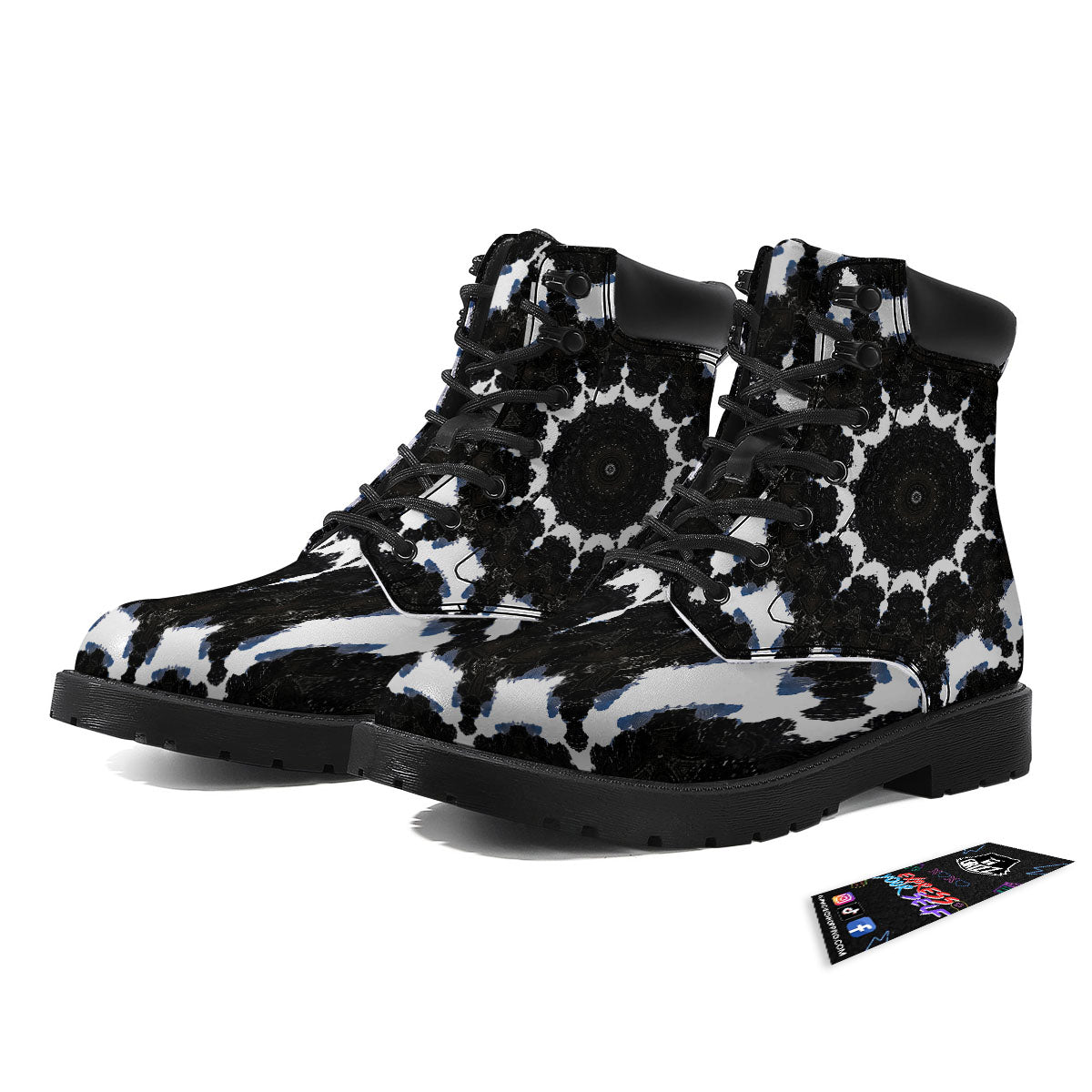 Kaleidoscope White And Black Print Boots-grizzshop