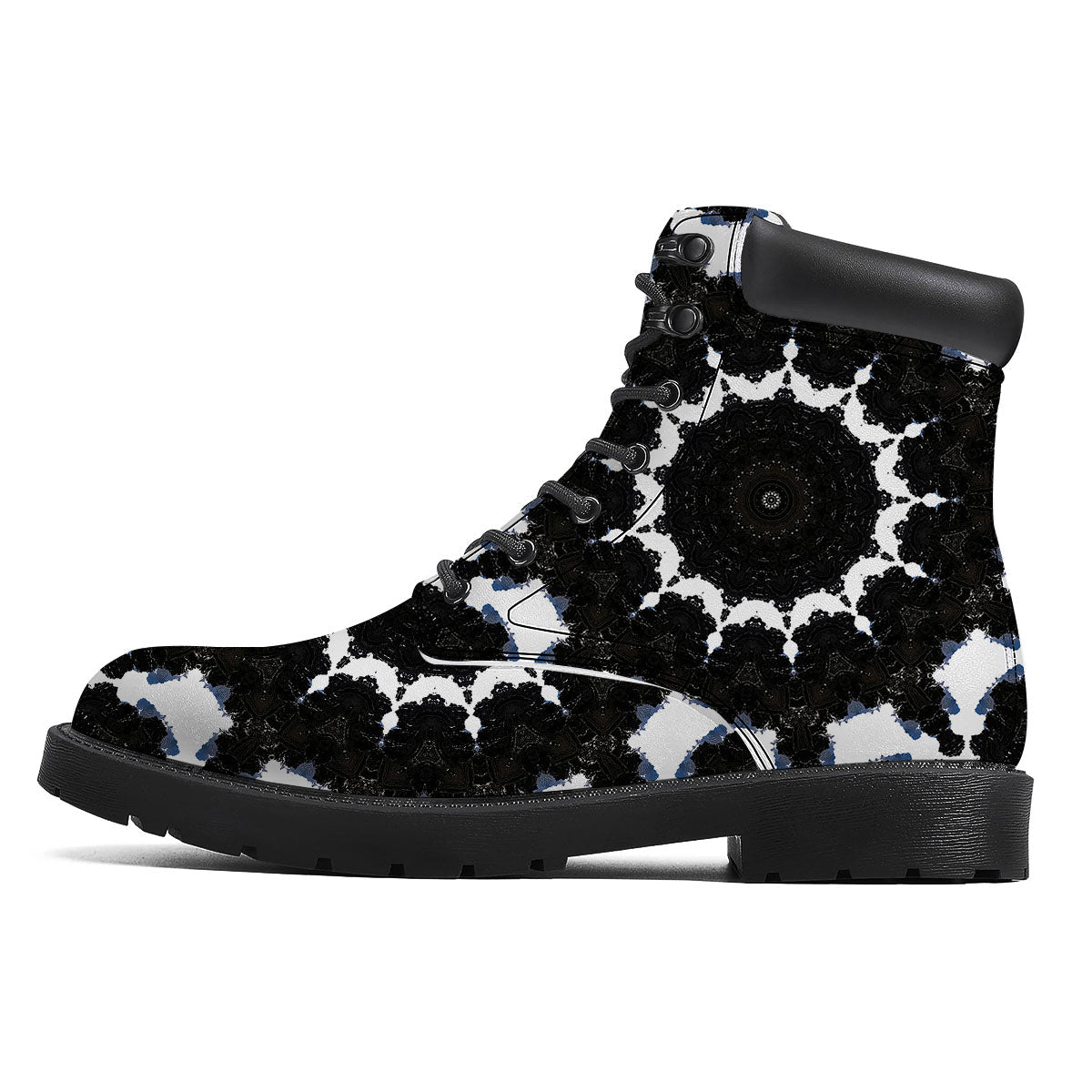 Kaleidoscope White And Black Print Boots-grizzshop