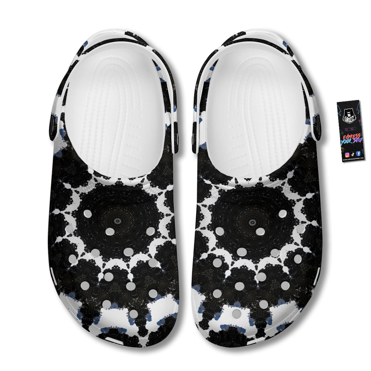 Kaleidoscope White And Black Print Clog-grizzshop