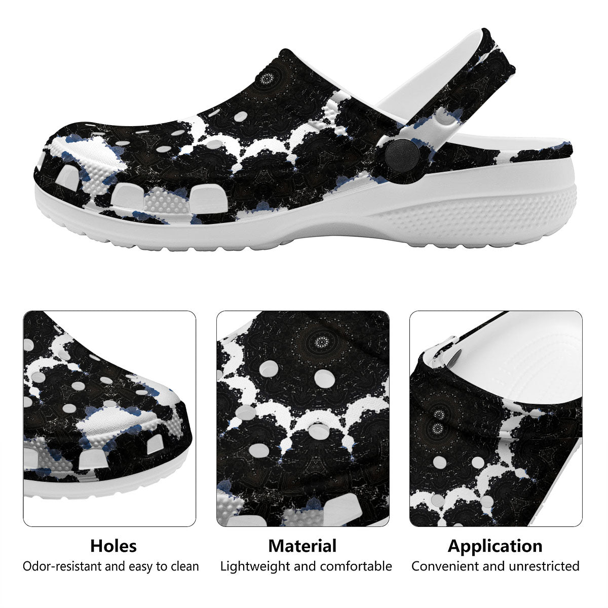Kaleidoscope White And Black Print Clog-grizzshop