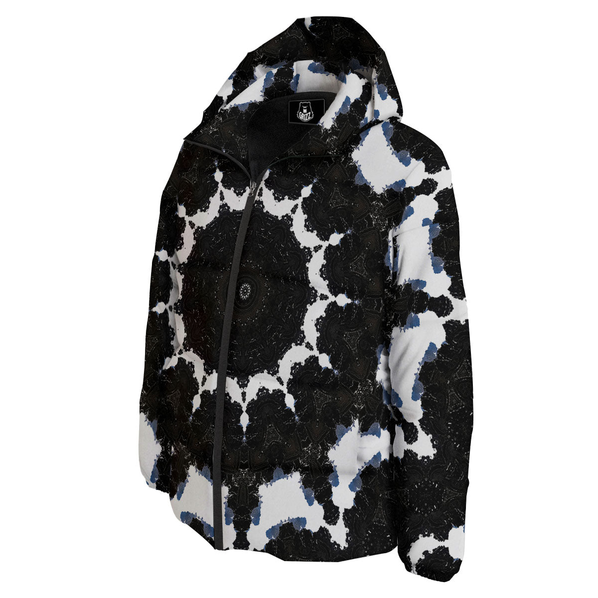 Kaleidoscope White And Black Print Down Jacket-grizzshop