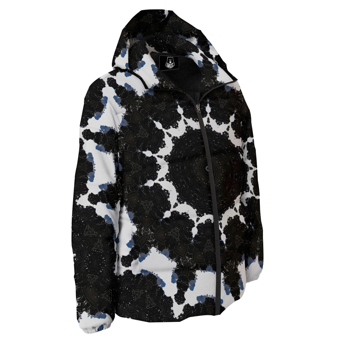Kaleidoscope White And Black Print Down Jacket-grizzshop