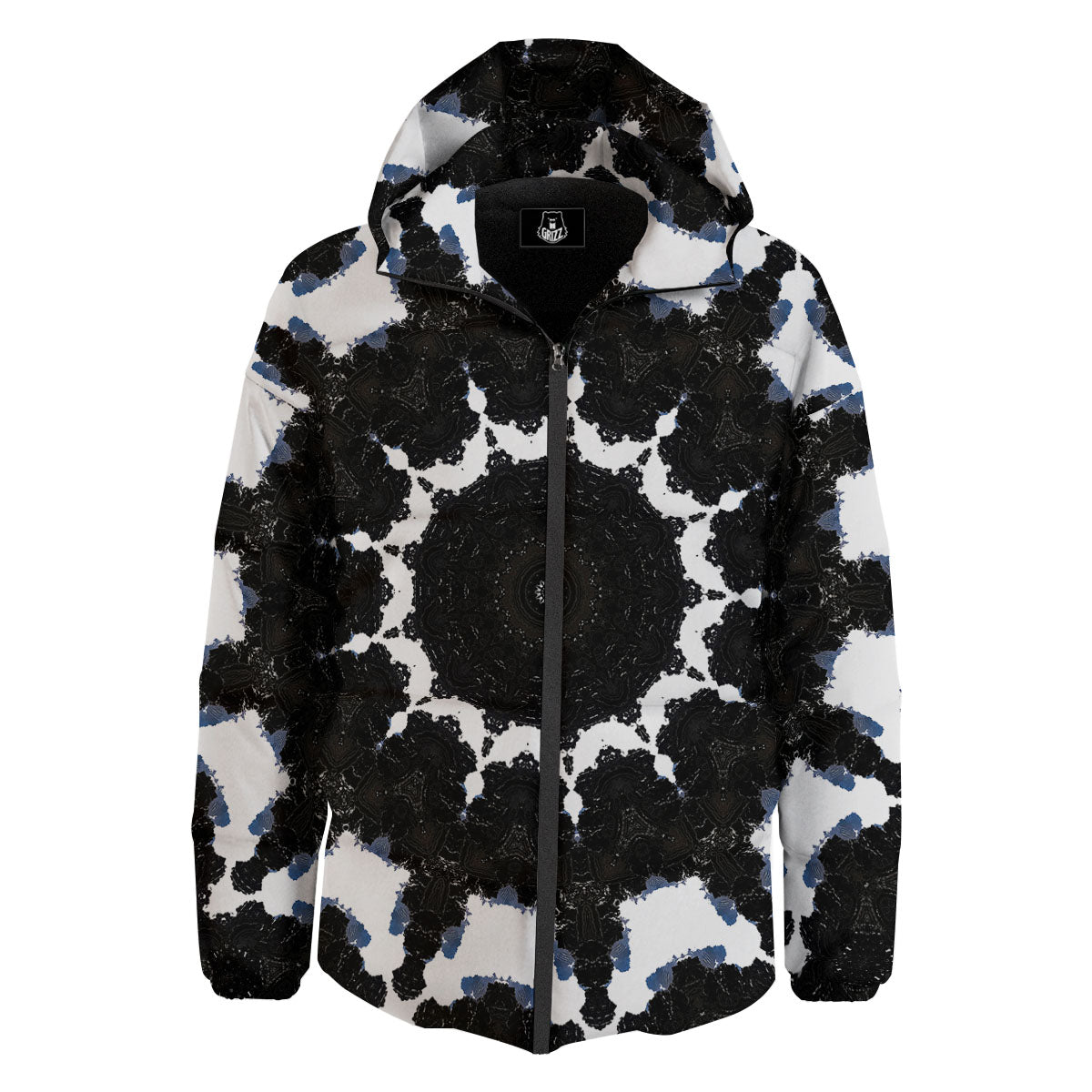 Kaleidoscope White And Black Print Down Jacket-grizzshop