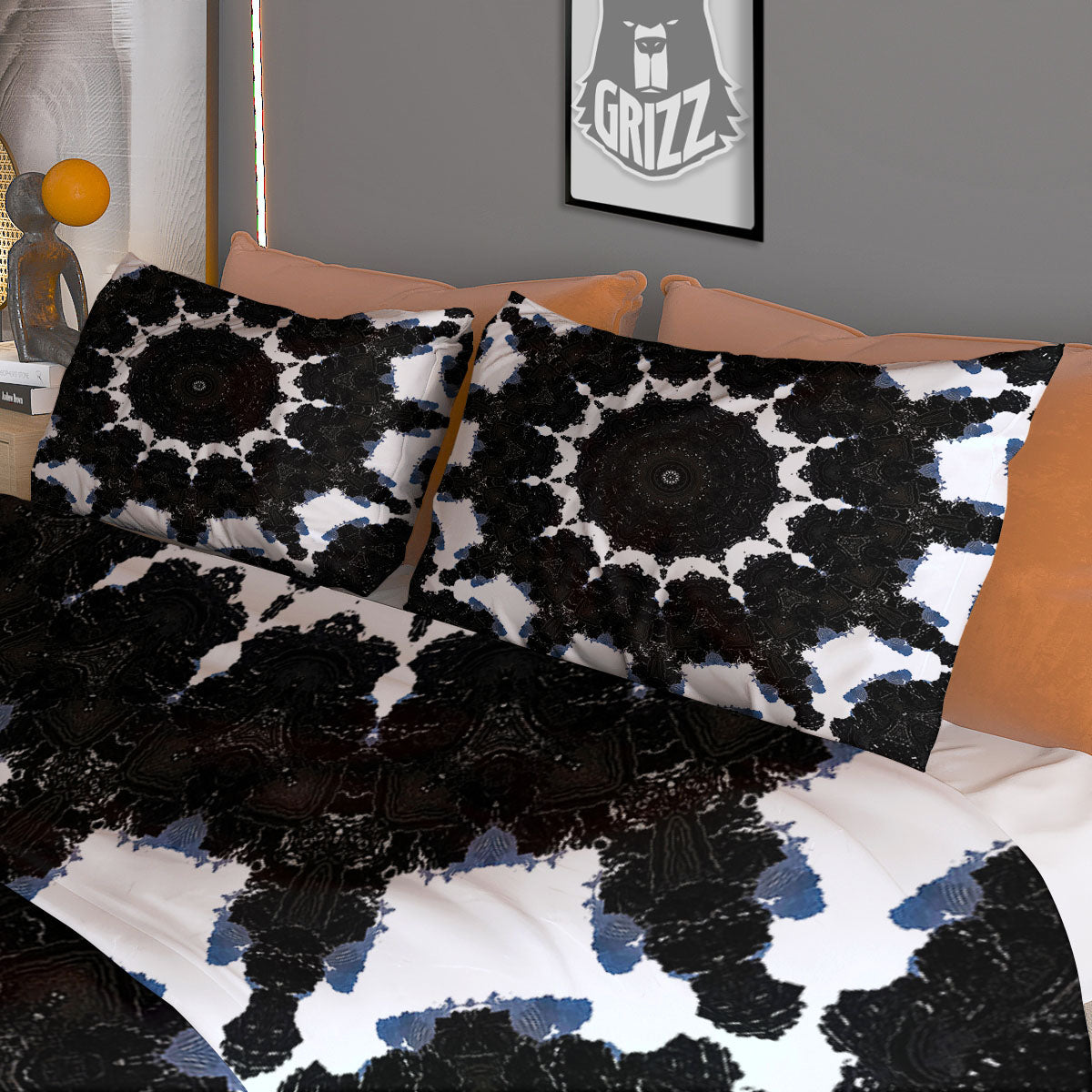 Kaleidoscope White And Black Print Duvet Cover Bedding Set