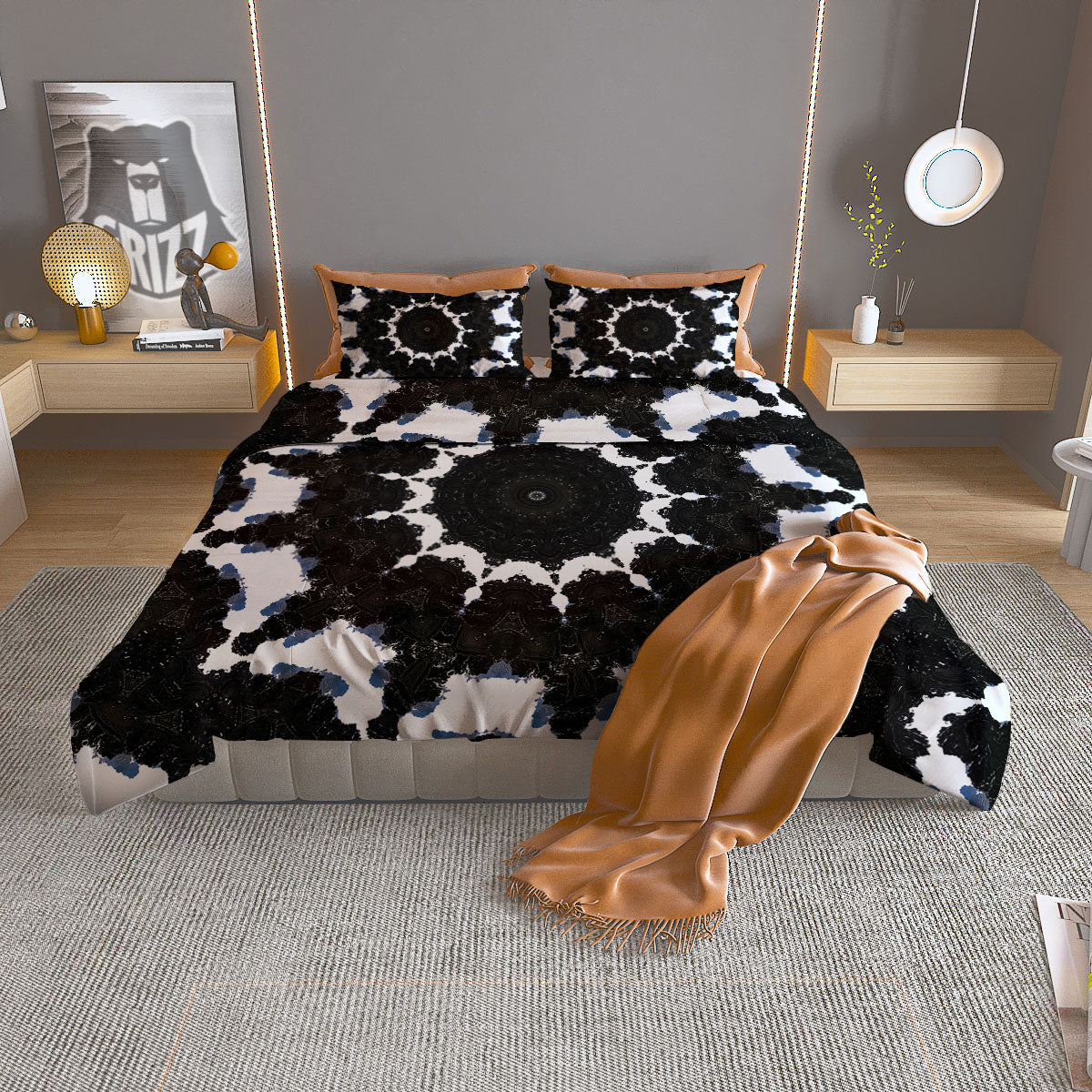 Kaleidoscope White And Black Print Duvet Cover Bedding Set