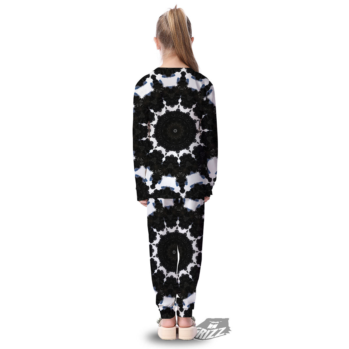 Kaleidoscope White And Black Print Kid's Pajamas-grizzshop