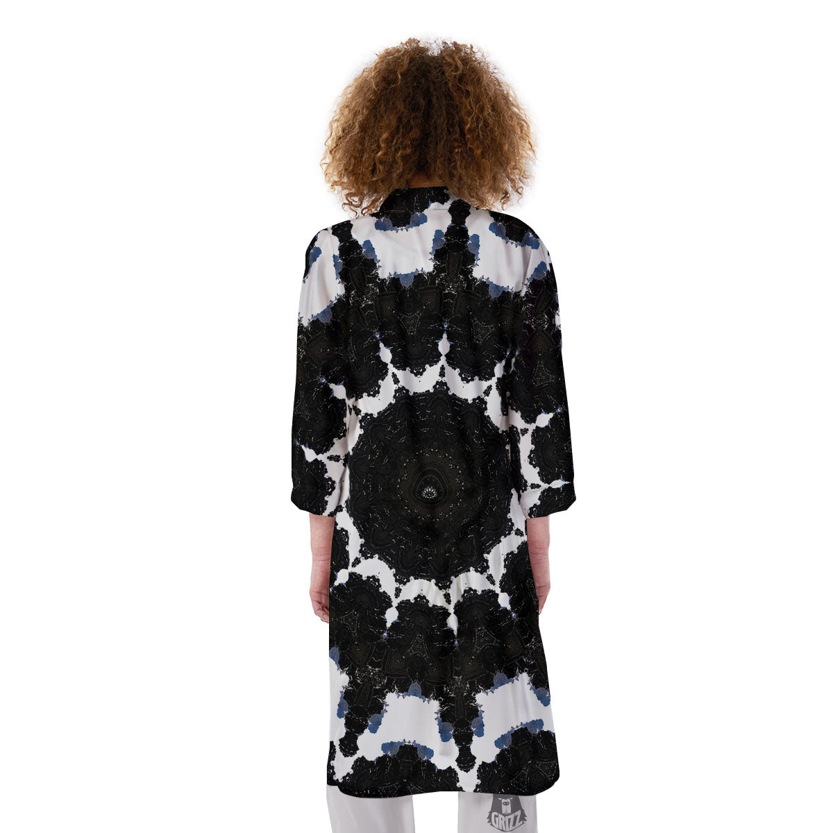 Kaleidoscope White And Black Print Kimono-grizzshop