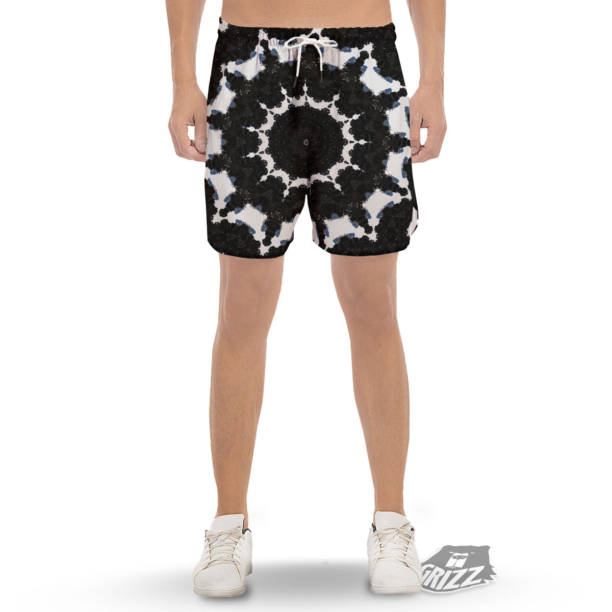 Kaleidoscope White And Black Print Men's Gym Shorts-grizzshop
