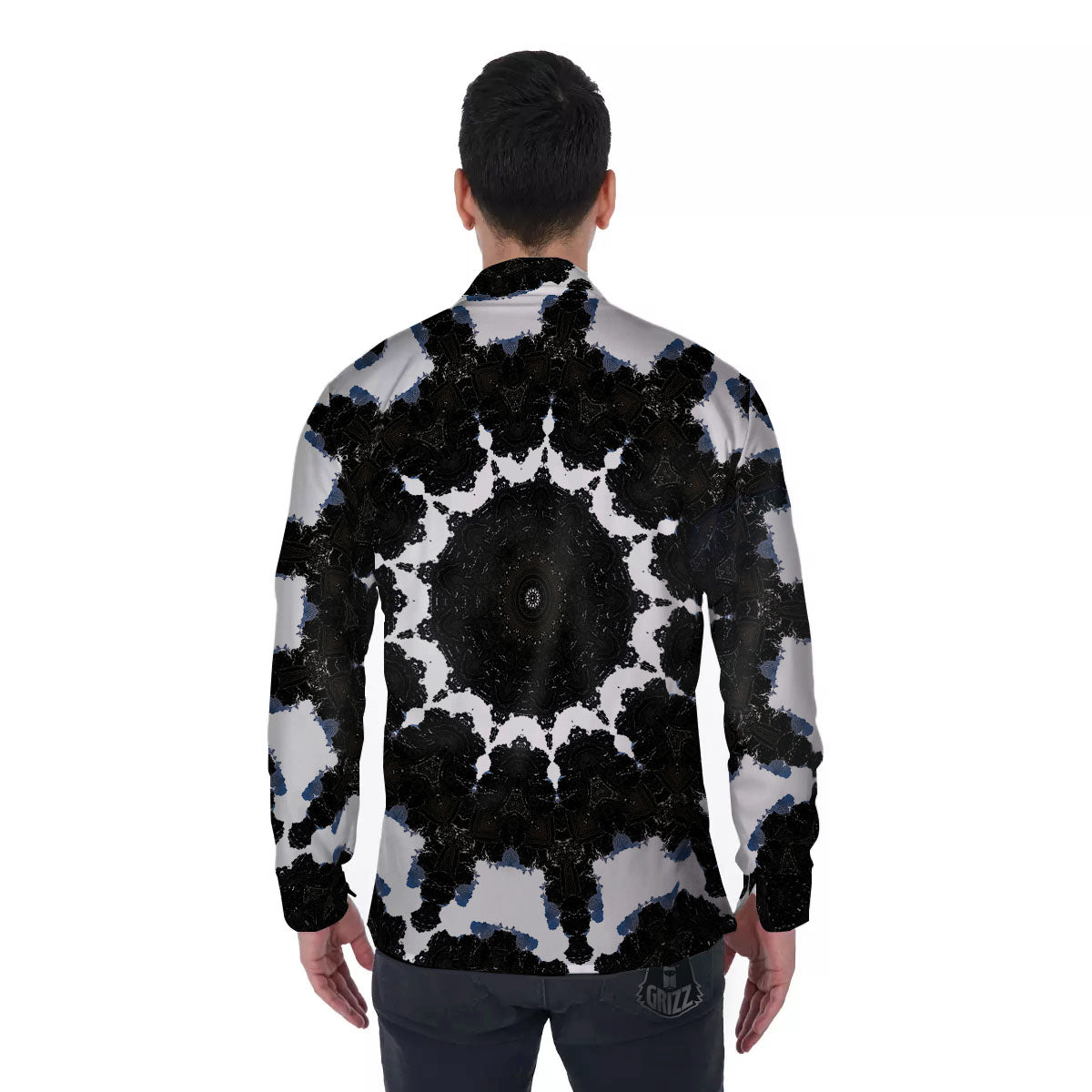 Kaleidoscope White And Black Print Men's Long Sleeve Shirts-grizzshop
