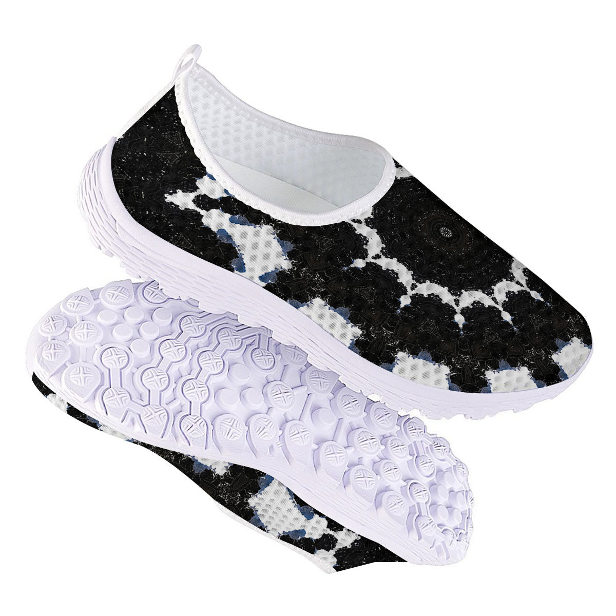 Kaleidoscope White And Black Print Nurse Shoes-grizzshop