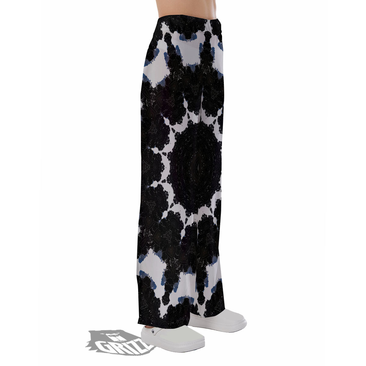 Kaleidoscope White And Black Print Pajama Pants-grizzshop