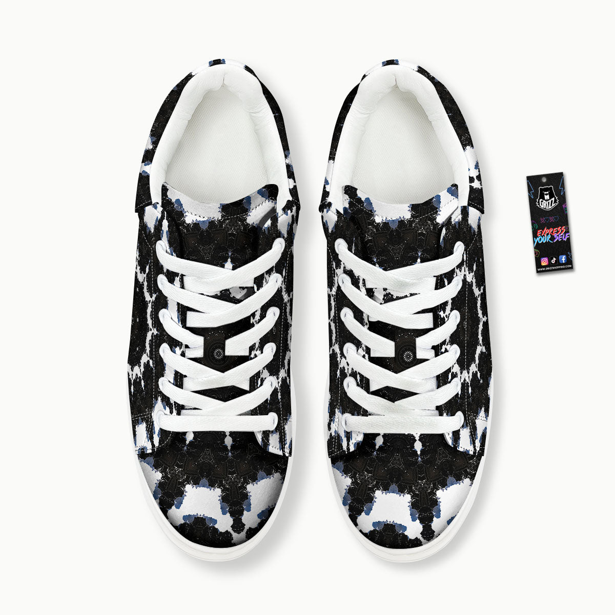 Kaleidoscope White And Black Print Platform Shoes-grizzshop